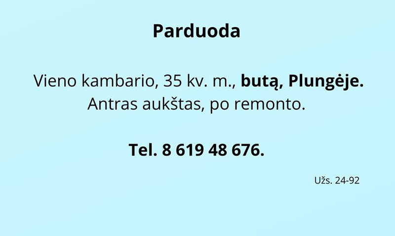 Parduoda butą Plungėje